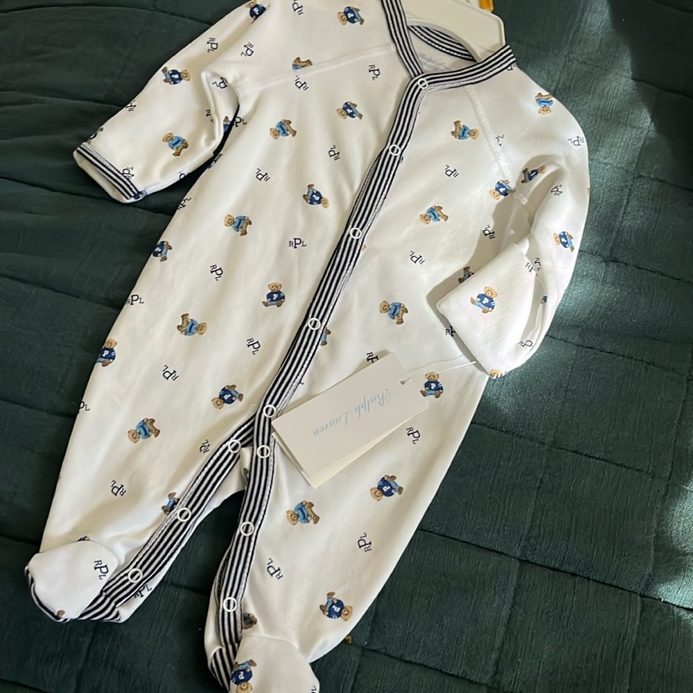 Ralph Lauren NB teddy bear footed sleeper NWT